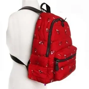 Coach | Bags | Coach Red Floral Nylon Quilted Backpack  display picture 1